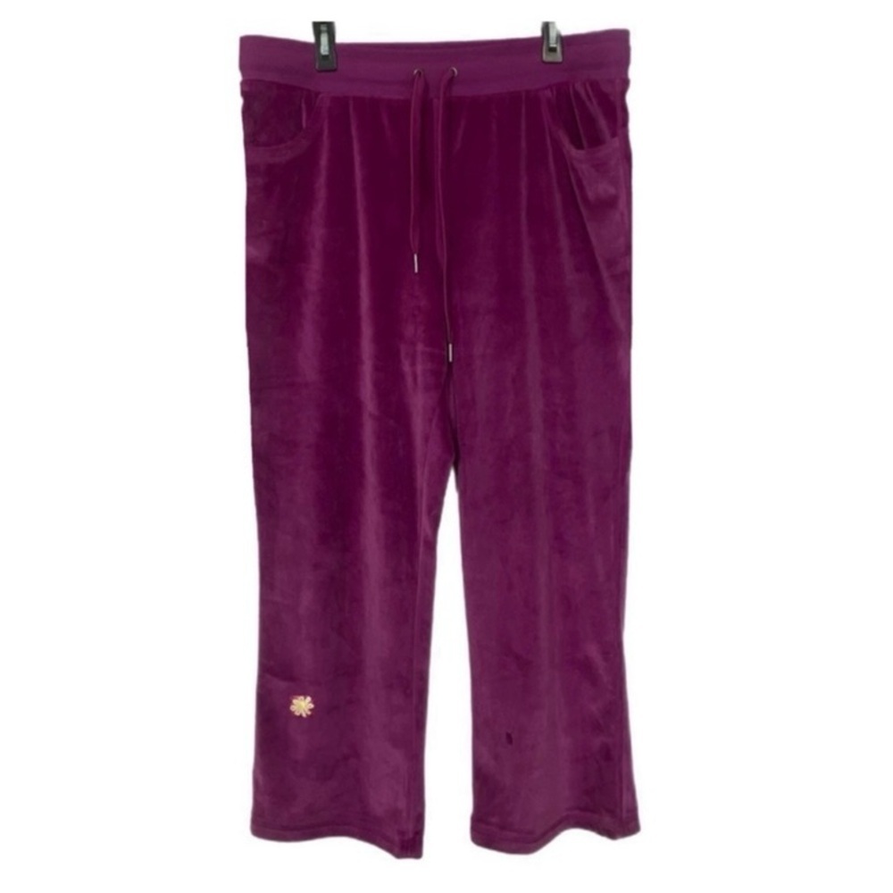Cozy X Velour Lounge Pants Women’s XL Purple Drawstring Wide Leg